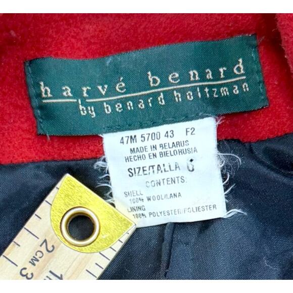 Vintage Harvé Benard Red Wool Trench Coat Embroidered Heritage Old Money Large - Picture 9 of 13